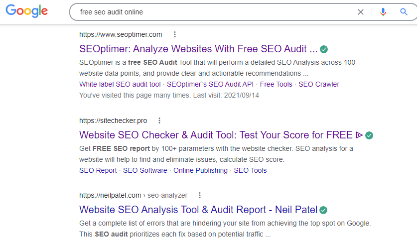 auditoría SEO gratuita en línea serp